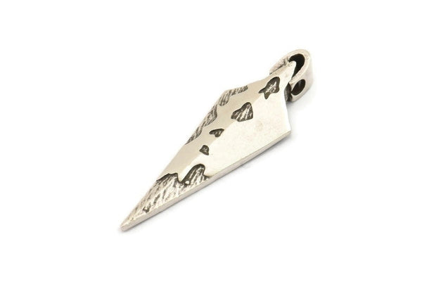 Stone Age Knife - 2 Antique Silver Plated Brass Stone Age Knife Pendant (43x14mm) N0263