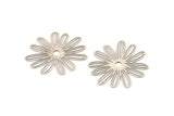Silver Flower Charm, 6 Antique Silver Plated Brass Flower Charms, Findings (30x0.30mm) F115 H0375
