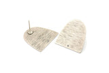 D Shaped Earring, 4 Textured Antique Silver Plated Brass D Shaped Stud Earrings (20x20x0.50mm) D0698 A2090 H0357
