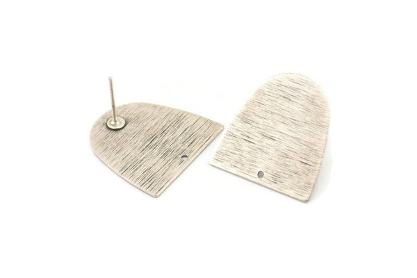 D Shaped Earring, 4 Textured Antique Silver Plated Brass D Shaped Stud Earrings (20x20x0.50mm) D0698 A2090 H0357