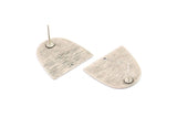 D Shaped Earring, 4 Textured Antique Silver Plated Brass D Shaped Stud Earrings (20x20x0.50mm) D0698 A2090 H0357