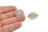 Silver Sun Charm, 8 Antique Silver Plated Brass Sun Charms With 2 Loops, Findings (28x24x0.60mm) A3878