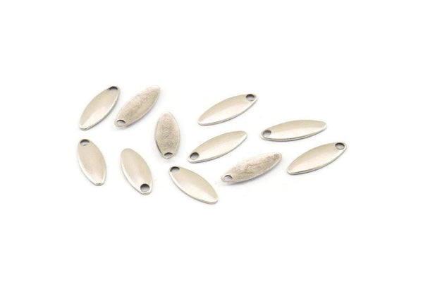 Silver Marquise Charm, 50 Antique Silver Plated Brass Marquise Charms With 1 Hole (10x4mm) Brs 302 A0154