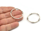 Silver Circle Connectors, Antique Silver Plated Brass Textured Circle Connectors (34x4x2mm) U093