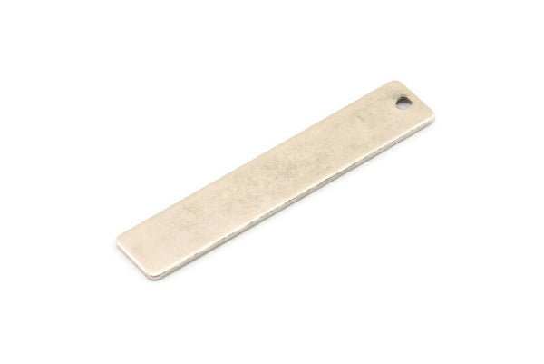 Silver Rectangle Bar, 6 Antique Silver Plated Brass Rectangle Charms With 1 Hole, Stamping Blanks (40x8x0.80mm) A0807