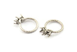 Adjustable Prong Settings, Antique Silver Plated Brass 4 Claw Ring Blanks with 2 Prong Settings - Pad Size 6mm N0328