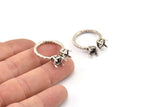 Adjustable Prong Settings, Antique Silver Plated Brass 4 Claw Ring Blanks with 2 Prong Settings - Pad Size 6mm N0328