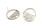 Silver Moon Earring, 2 Antique Silver Plated Brass Moon Phases Stud Earrings (32x29mm) U042
