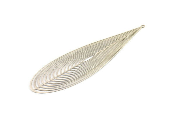 Silver Leaf Charm, 2 Antique Silver Plated Brass Leaf Motif Earring Charms With 1 Loop Pendants, Findings (98x30mm) E457