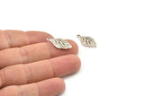 Silver Leaf Charm, 24 Antique Silver Plated Brass Leaf Charms With 1 Loop (21x10mm) Brs 1094 D0506--n0686