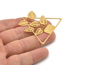 Gold Leaf Charm, Gold Plated Brass Potted Plant Shaped Charms With 1 Hole, Flower Findings (42.5x48x0.60mm) A5068