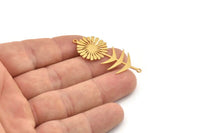 Gold Plated Flower Charm, 2 Gold Plated Brass Sunflower Shaped Charms With 2 Loops, Earring Charms, Connectors (42x19x0.60mm) A3282