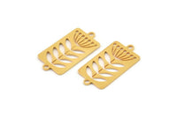 Gold Leaf Charm, 6 Gold Plated Brass Dandelion Charms With 2 Loops, Charm Pendants (22x12x0.60mm) A3335