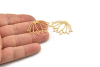 Gold Flower Charm, 4 Gold Plated Brass Lotus Flower Charms With 1 Hole, Findings (34x23x0.60mm) A3959 H0987