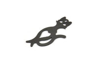 Black Cat Charms , 50 Oxidized Black Plated Brass Cat Charms With 1 Hole , Necklaces, Pendants, Earrings, Findings (24x11x0.45mm) A0836