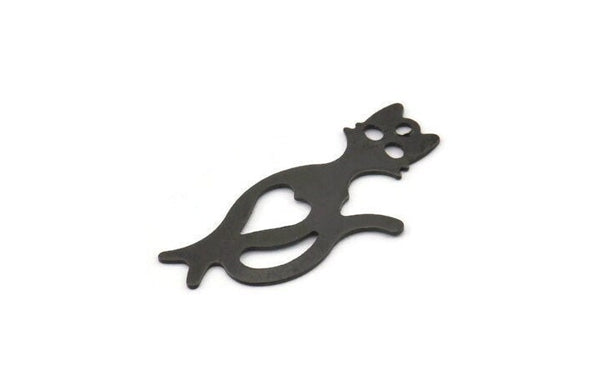 Black Cat Charms , 50 Oxidized Black Plated Brass Cat Charms With 1 Hole , Necklaces, Pendants, Earrings, Findings (24x11x0.45mm) A0836