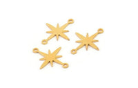 Gold Pole Star Charm, 24 Gold Brass, Gold Charms, Gold Plated Brass Pole Star Charms With 2 Loops, Connector Findings (19x15x0.60mm) A4107