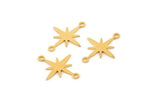 Gold Pole Star Charm, 24 Gold Brass, Gold Charms, Gold Plated Brass Pole Star Charms With 2 Loops, Connector Findings (19x15x0.60mm) A4107