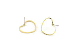Heart Brass Earring, 8 Cutting Raw Brass Heart Stud Earrings (15x16mm) D0344 A3320