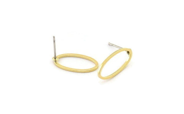 Brass Oval Earring, 10 Raw Brass Oval Shaped Stud Earrings (8x16x0.80mm) BS 2336 A6063