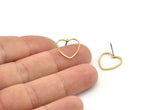Heart Open Earring, 8 Cutting Raw Brass Heart Stud Earrings (13x14.3mm) D0343 A6354