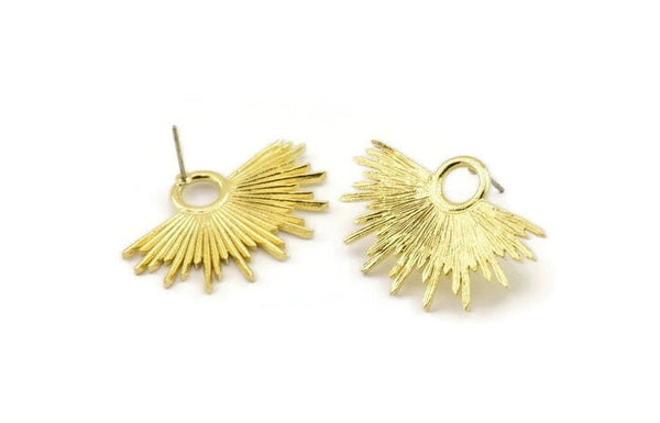 Brass Sun Earring, 2 Raw Brass Sun Stud Earrings (31x21mm) N0784 A3984