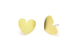 Brass Heart Earring, 4 Raw Brass Heart Shaped Stud Earrings (14x17x0.60mm) A3980