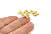 Brass Moon Charm, Raw Brass Crescent Moon Charms With 1 Loop, Bracelet Charms (11x3x3mm) N2449