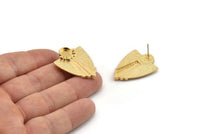 Gold Badge Earring, 2 Gold Plated Brass Rosette Stud Earrings - Pad Size 8mm N0712