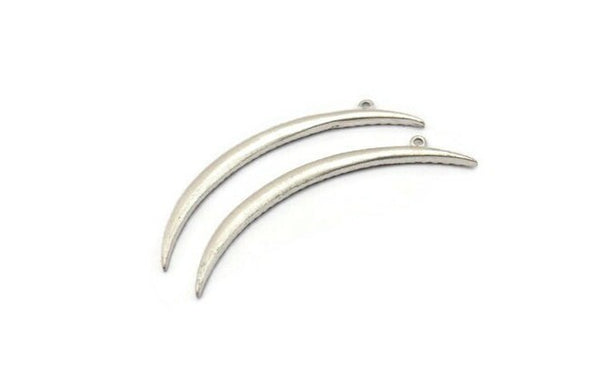 Crescent Necklace Finding, Antique Silver Plated Brass Textured Wide Crescent Moon Necklace Pendant, Charm (68x4.8x2.7mm) N0172