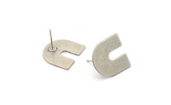 Stud Earring, 6 Antique Silver Plated Brass U Shaped Stud Earrings (15x0.80mm) M161 A1561