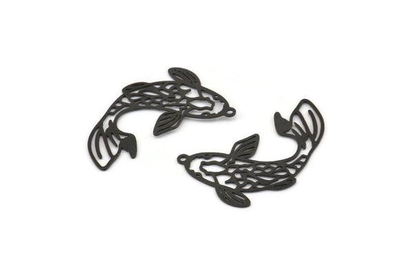 Black Fish Charm, 10 Oxidized Black Brass Fish Charms With 1 Loop, Findings (27x18x0.40mm) D1678