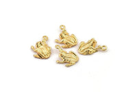 Gold Frog Charm, 4 Gold Plated Brass Frog Charms With 1 Loops (12mm) SY0027