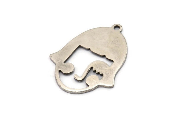 Silver Face Charm, 4 Antique Silver Plated Brass Face Charms With 1 Loop, Pendants, Earrings, Findings (32x25x1mm) D0619
