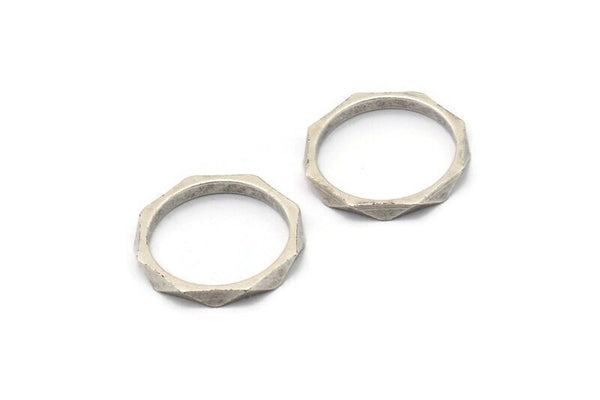 Gümüş Yüzüğü, 4 Antik Gümüş Kaplama Pirinç Yüzüğü, Bağlantı Parçaları (16 mm) N0499