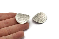 Silver Hammered Disc, 2 Antique Silver Plated Brass Hammered Wavy Discs Without Holes (28mm) B0114