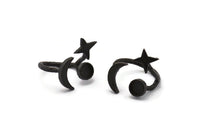 Hammered Universe Cosmos Ring, 2 Hammered Oxidized Brass Black Moon, Star And Planet Rings N0359 Q0502