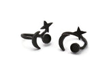 Hammered Universe Cosmos Ring, 2 Hammered Oxidized Brass Black Moon, Star And Planet Rings N0359 Q0502