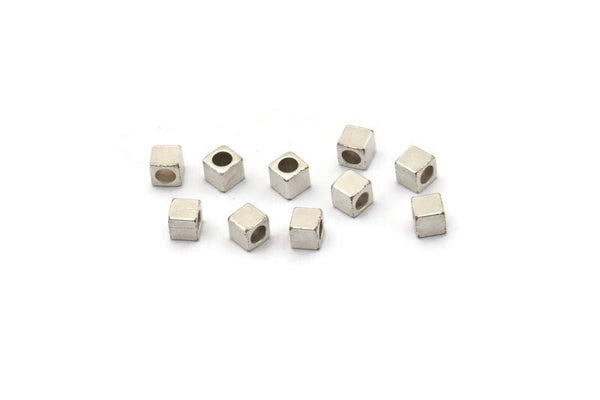 50 Antique Silver Plated Brass Square Cube Beads, 3x3mm ( A0152 )