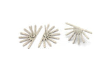 Silver Sun Earring, 6 Textured Antique Silver Plated Brass Sun Stud Earrings (25x13x0.70mm) M01398 A2384