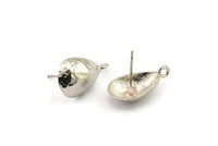 Silver Earring Post, 2 Silver Tone Brass Drop Earring Posts With 1 Loop (21x11x16mm) E291