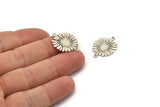 Silver Sun Charm, 8 Antique Silver Plated Brass Sun Charms With 2 Loops, Brass Connectors (22x17x0.60mm) A3871