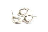 Silver Earring Post, 4 Antique Silver Plated Brass Drop Earring Posts With 1 Loop (16x11mm) D1307