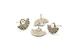 Silver Sun Earring, 2 Antique Silver Plated Brass Sun Shaped Stud Earrings (10x14mm) U129