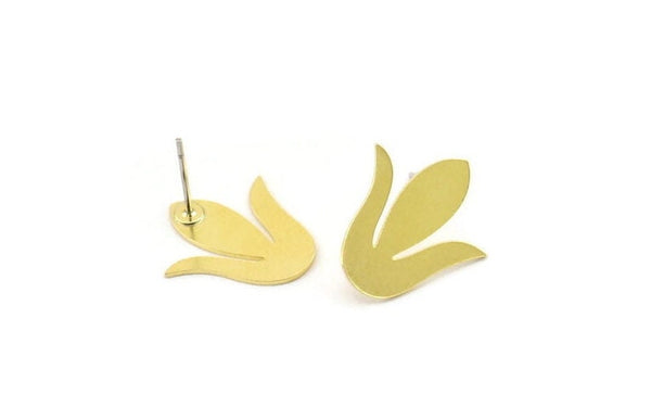 Brass Flower Earring, 8 Raw Brass Tulip Flower Shaped Stud Earrings (18x17x0.60mm) A5591