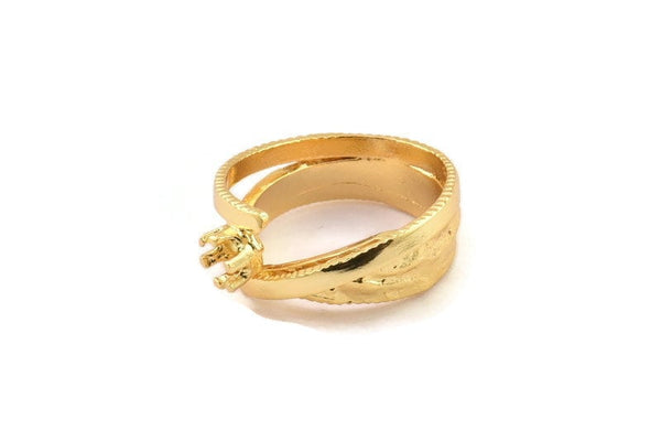 Stone Ring Settings, Gold Plated Brass Adjustable Claw Ring Settings - Pad Size 4mm N0161