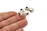 Silver Cube Beads, 4 Antique Silver Plated Brass Square Cube Beads (8mm) T001  D0157