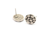 Silver Oval Earring, 2 Antique Silver Plated Brass Oval Shaped Stud Earrings (12x10x2mm) U131