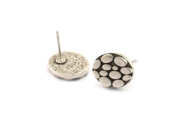 Silver Oval Earring, 2 Antique Silver Plated Brass Oval Shaped Stud Earrings (12x10x2mm) U131
