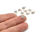 Silver Flower Charm, 50 Tiny Antique Silver Plated Brass Flower Charms With 1 Loop, Findings (10x6.5mm) A0515